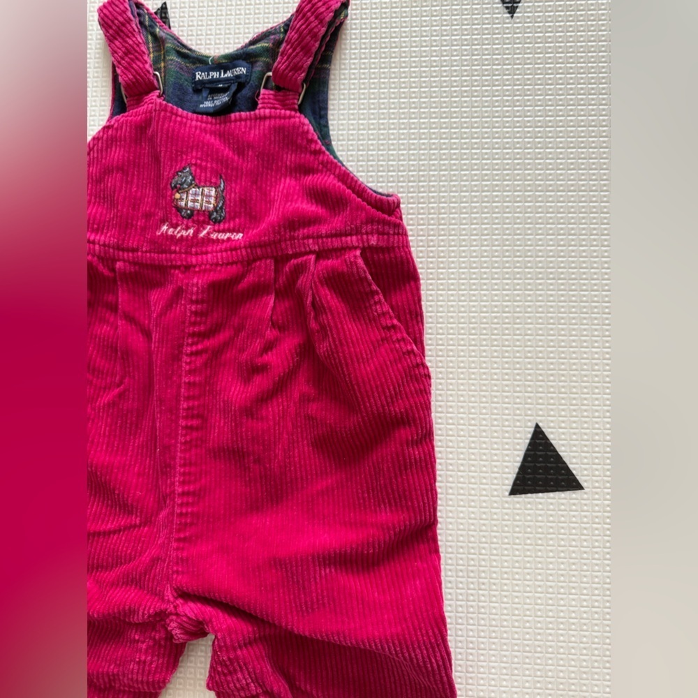 Vintage Ralph Lauren|Baby girl corduroy overalls in vibrant pink w preppy dog••• - Picture 2 of 11